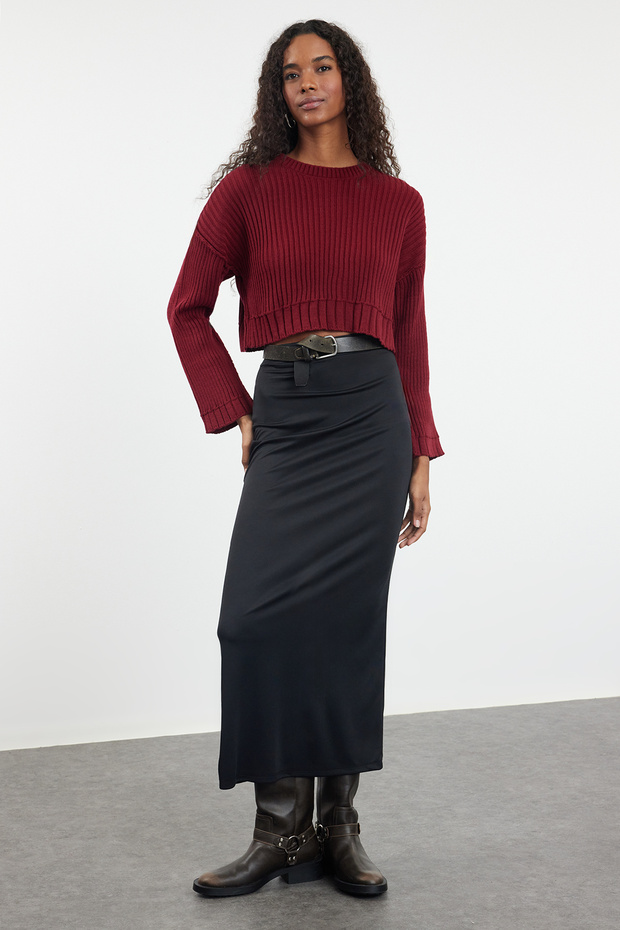 Burgunder Super Crop Basic Strickpullover TWOAW24KZ00275 - 2