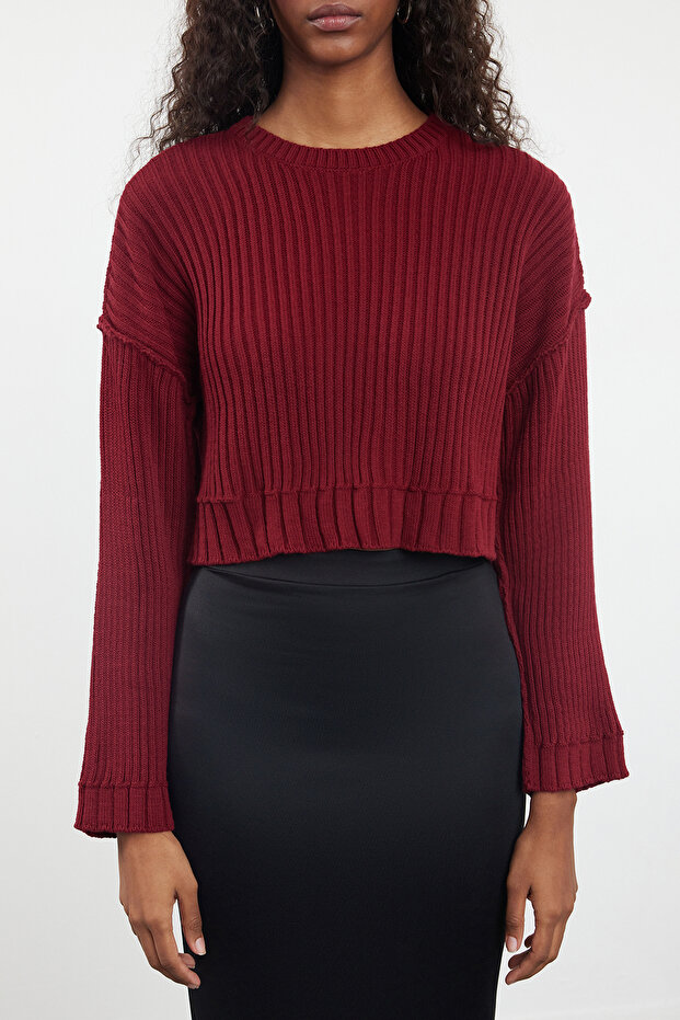 Burgunder Super Crop Basic Strickpullover TWOAW24KZ00275 - 3