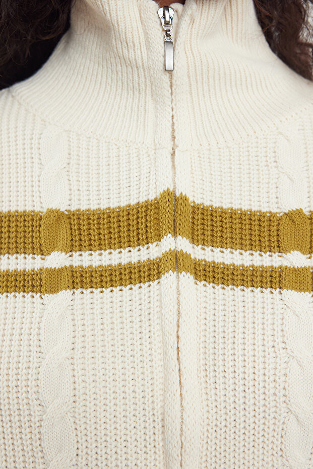 Taş Crop Renk Bloklu Dik Yaka Triko Hırka TWOAW24HI00238 - 4