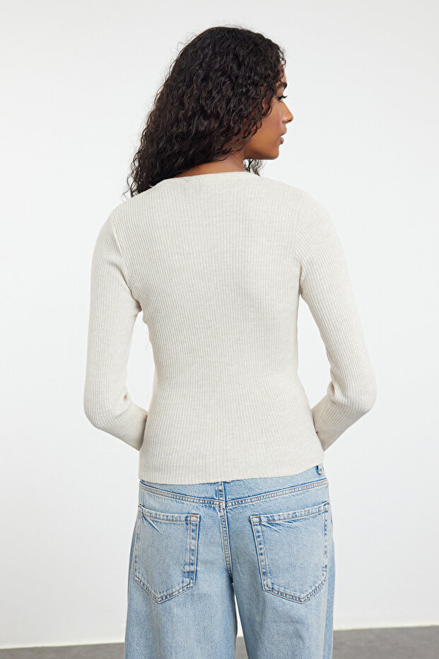 Beiger Doppelstrickpullover - TWOAW25KZ00016 - 5