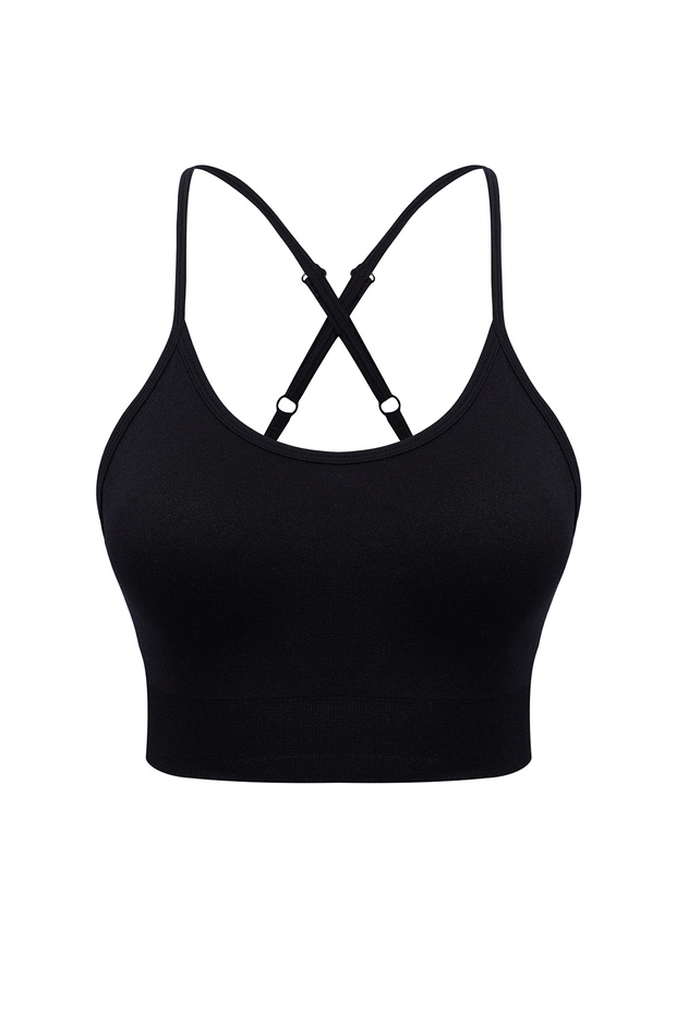 Siyah Seamless/Dikişsiz Destekli Ayarlanabilir İp Askılı Yoga Örme Spor Sütyeni THMAW25SS00001 - 7
