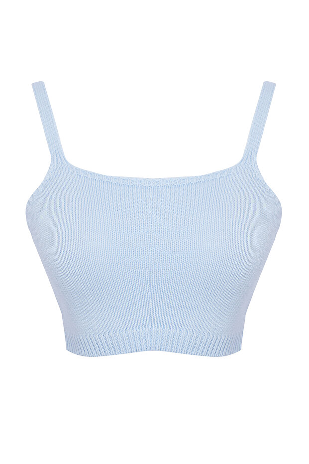 Mavi Ajurlu/Delikli Crop/Kısa Triko 2'li Bluz-Hırka Takım TWOSS23HI00000 - 4