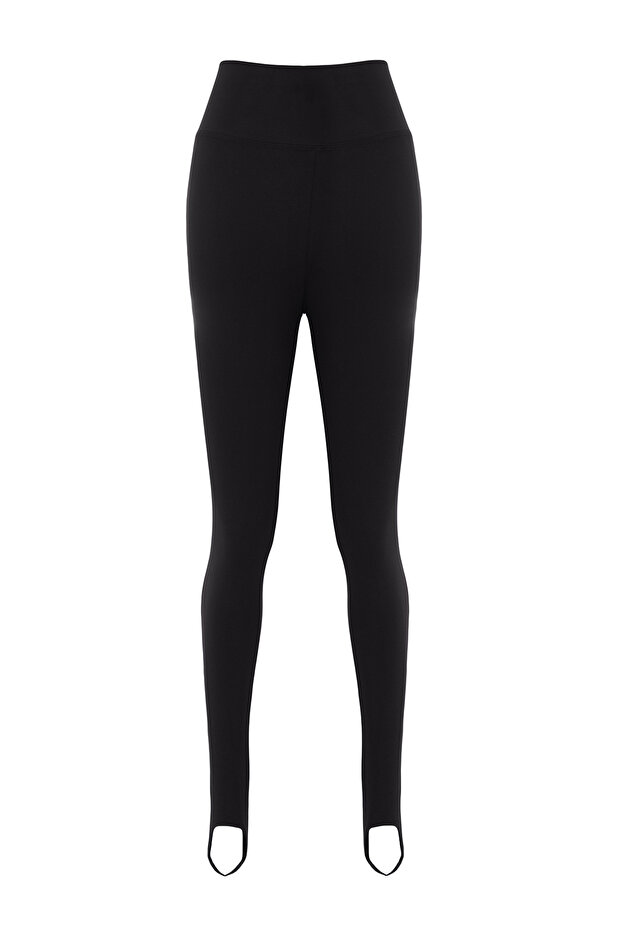 Siyah Fırçalı Soft Kumaş Füzo Tam Boy Yoga Örme Spor Tayt THMAW25TY00009 - 7