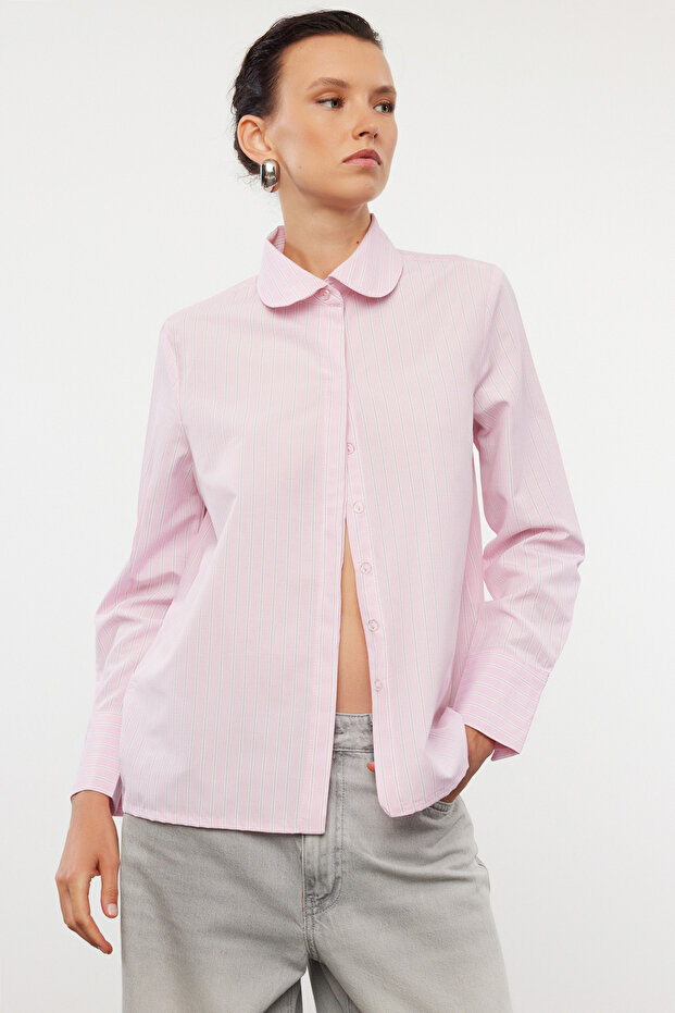 Baby Collar Pink Striped Shirt - TWOAW25GO00015