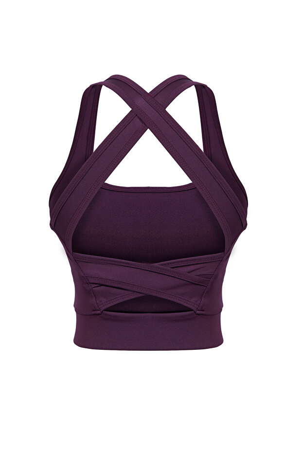 Mürdüm Destekli/Şekillendirici Sırt Detaylı Kalın Askılı Örme Spor Sütyeni TWOSS22SS0040 - 6