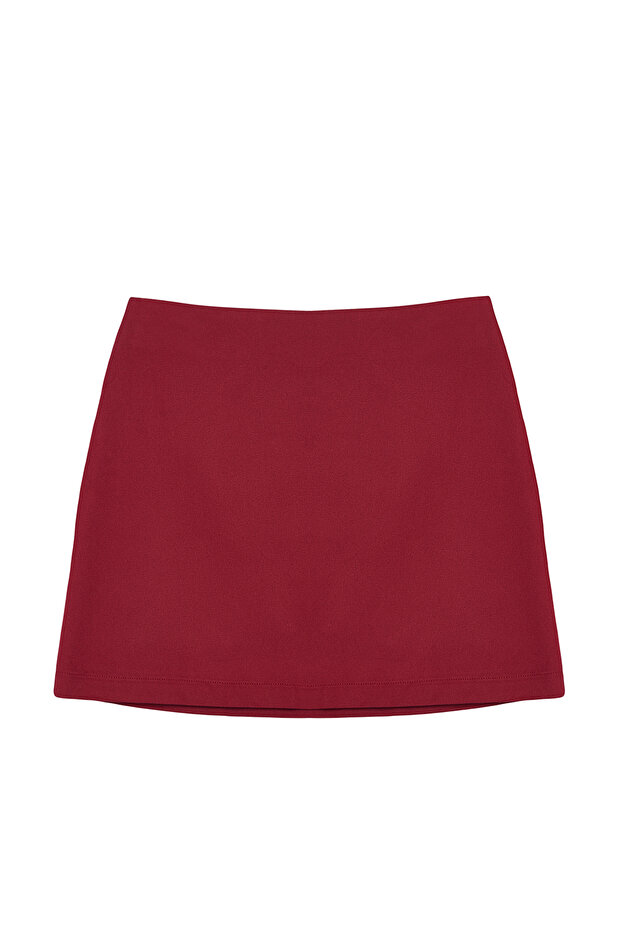 Koyu Bordo Yüksek Bel A-Line Mini Dokuma Etek TWOSS22ET0136 - 6