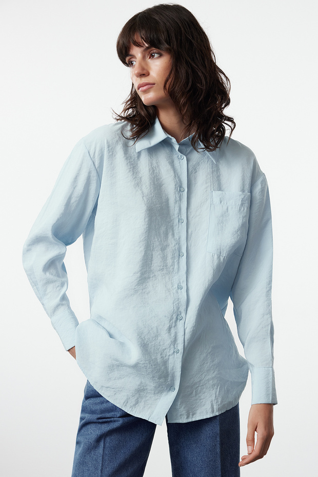 Açık Mavi Tencel Dokuma Gömlek TCTSS24TG00078 - 1