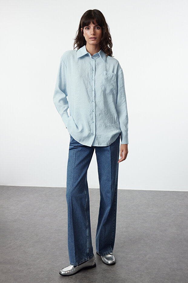Açık Mavi Tencel Dokuma Gömlek TCTSS24TG00078 - 2