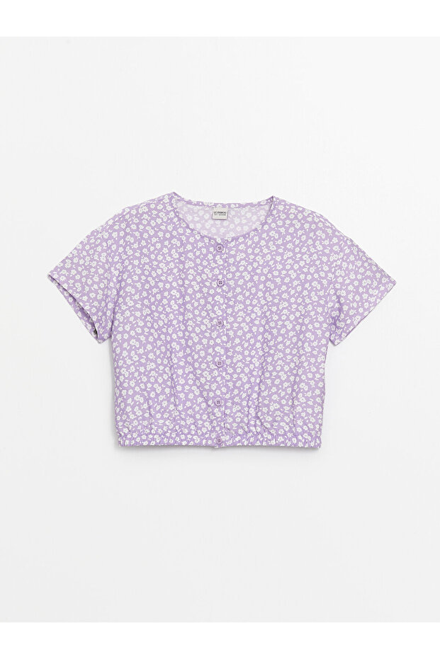 LCW Crew Neck Floral Girls' Cropped Blouse
