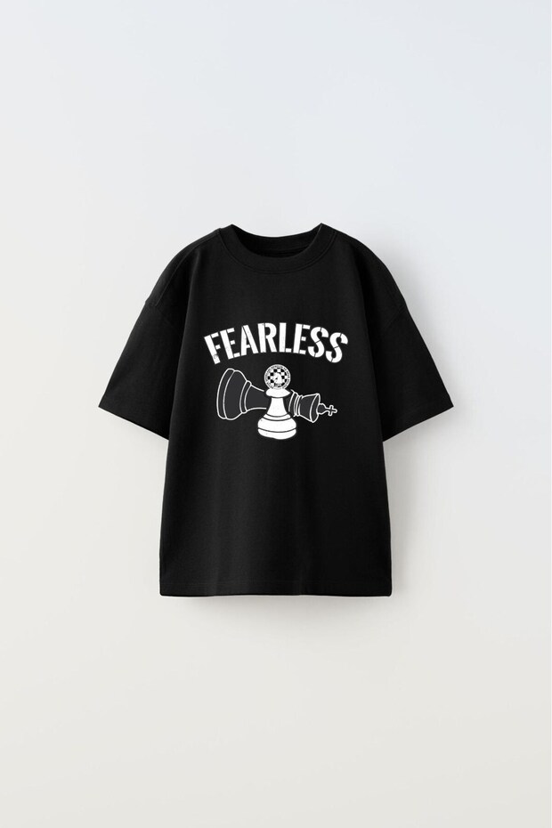 Fearless Written Chess Design Printed Black Children's T-Shirt