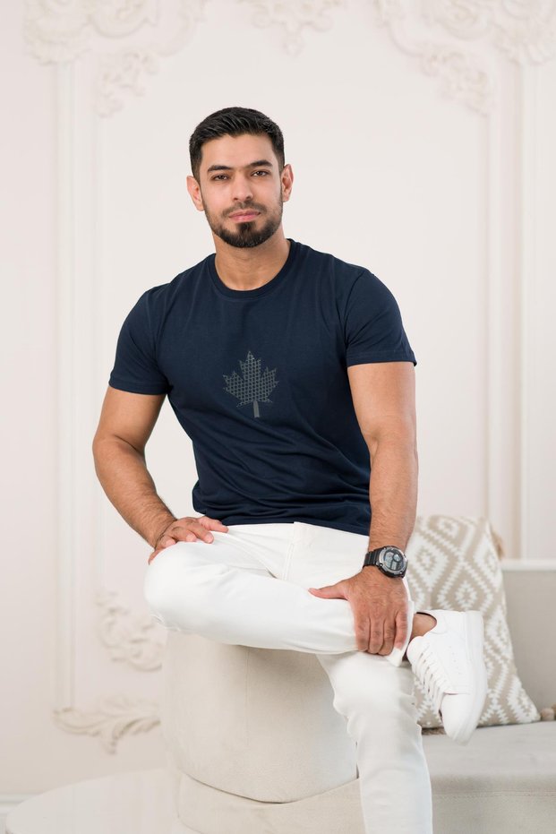 Crew Neck Front Printed Cotton Basic Regular Fit T-Shirt