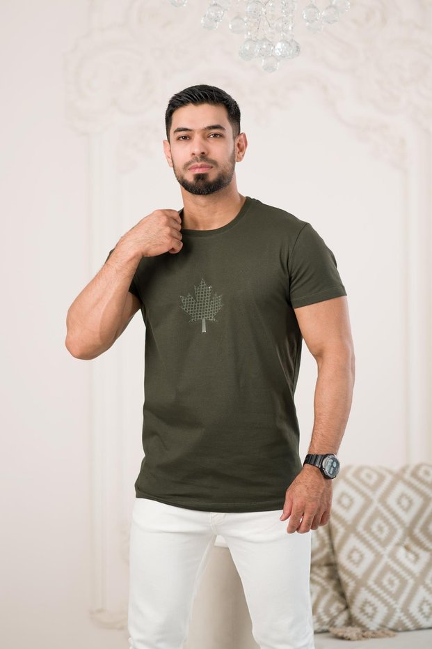Crew Neck Front Printed Cotton Basic Regular Fit T-Shirt