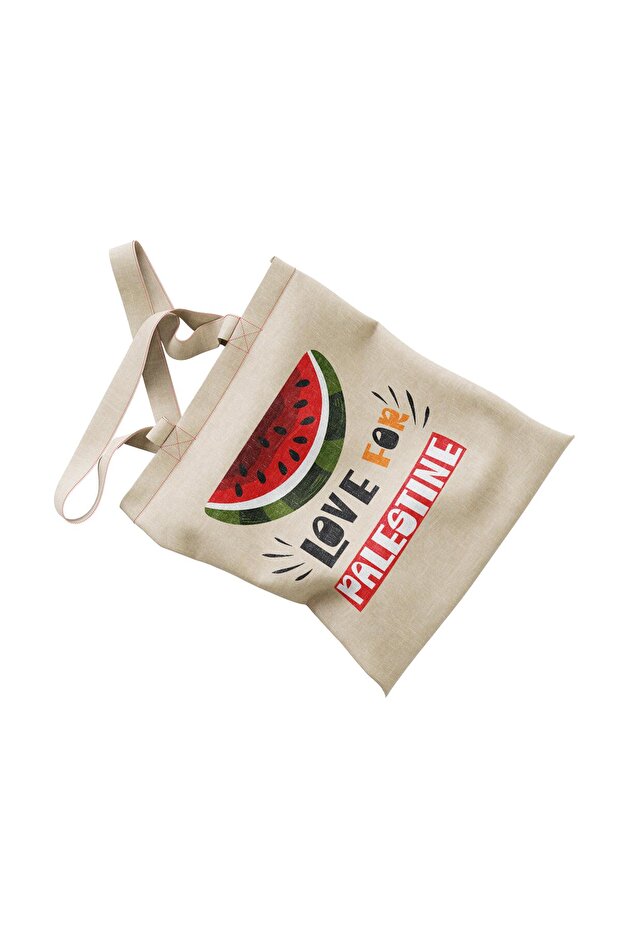 Traditional Palestinian Half Watermelon "LOVE FOR PALESTINE" Digital Printed Hand-Wrapped Canvas Bag 35*40 CM