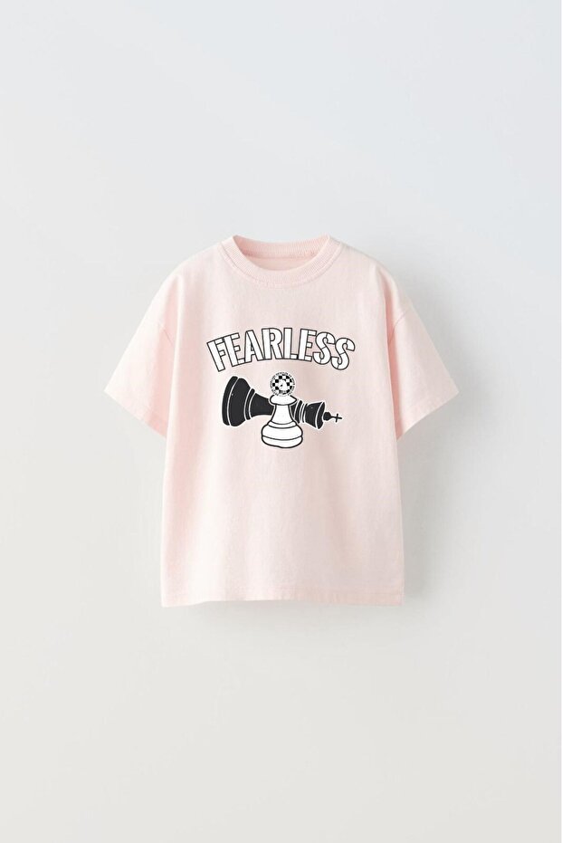 Fearless Written Chess Design Printed Pink Children's T-Shirt