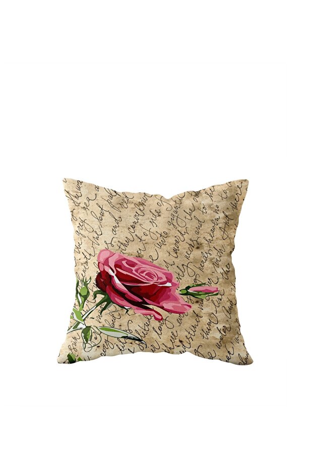 Vintage Texts Rose Pattern Single Side Hidden Zipper Pillow Case Throw Pillow Sofa Pillow Case