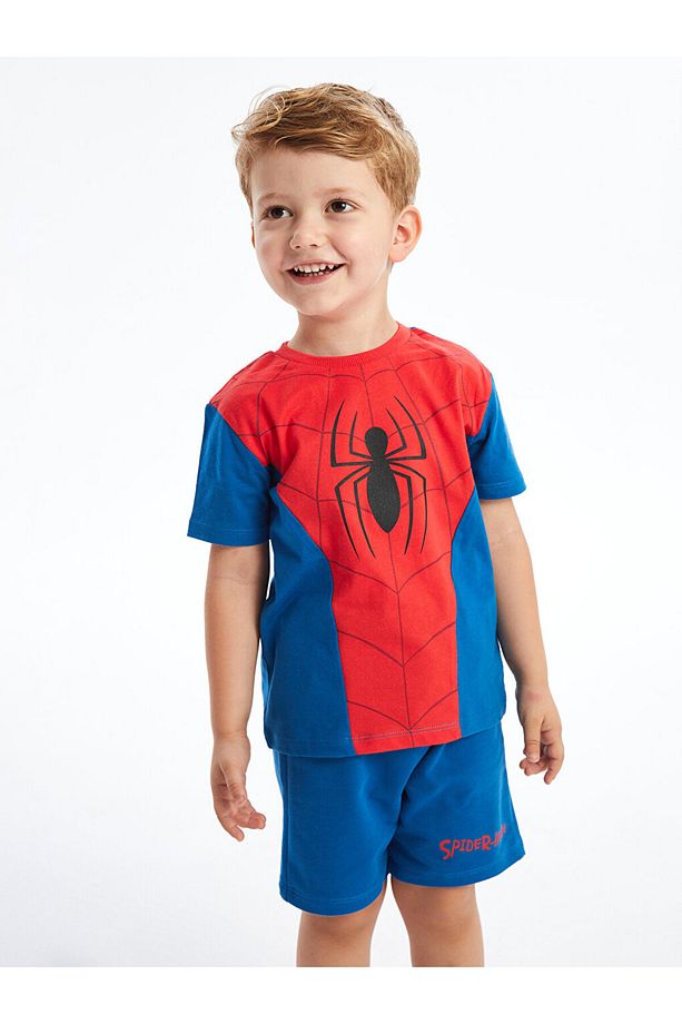 Bisiklet Yaka Spiderman Baskılı Erkek Bebek Tişört ve Şort 2'li Takım - 3