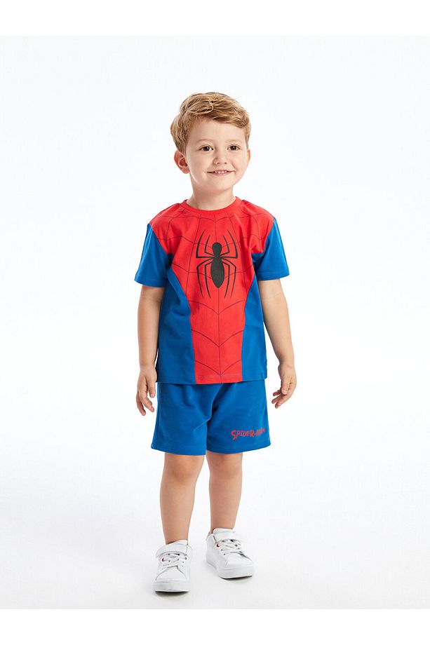 Bisiklet Yaka Spiderman Baskılı Erkek Bebek Tişört ve Şort 2'li Takım - 2