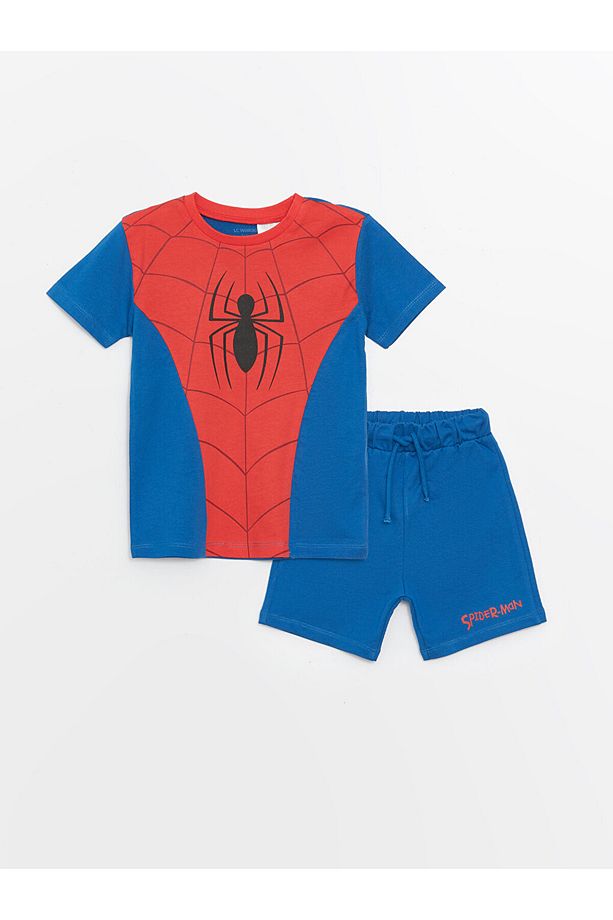 Bisiklet Yaka Spiderman Baskılı Erkek Bebek Tişört ve Şort 2'li Takım - 4