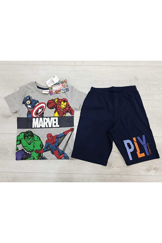 بدلة برمودا للأولاد باللون الرمادي من Marvel Comics - 5