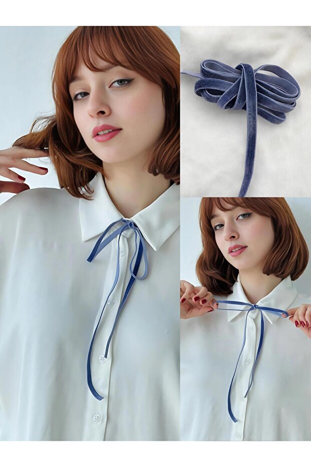 Shirt Neck Accessory Elastic Ribbon Women's Indigo