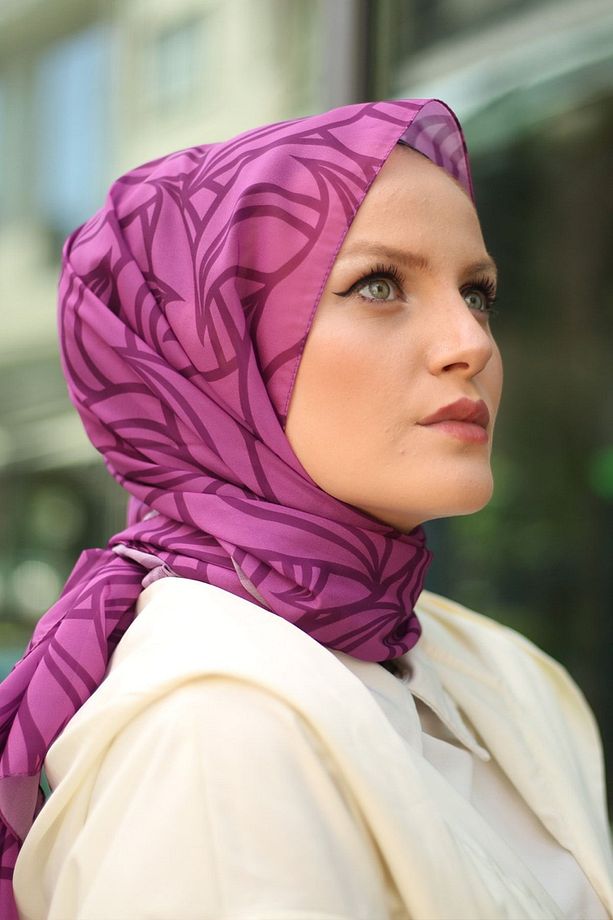 Yaprak Desen Şifon Şal Fuşya - 3