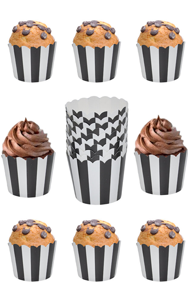 Cupcake Mold & Cake Capsule & Muffin Cake Mold & 25-Piece Black and White Cake Mold