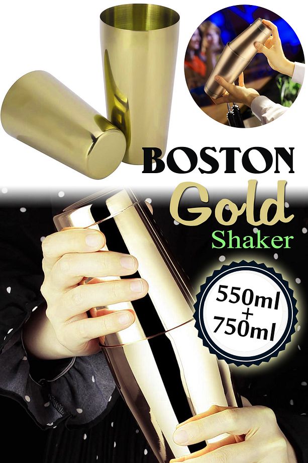Boston Shaker Kokteyl Karıştırıcı 550ml-750ml Çift Hazneli Gold Shaker RA902 - 1