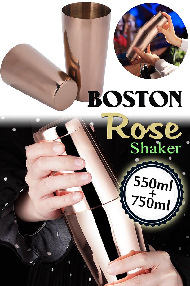Boston Shaker Kokteyl Karıştırıcı 550ml-750ml Çift Hazneli Rose Shaker RA903 - 1