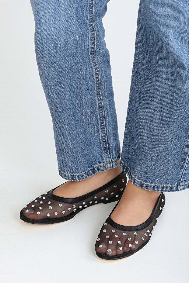 Fekete Danty Mesh köves női napi balerinák - 1