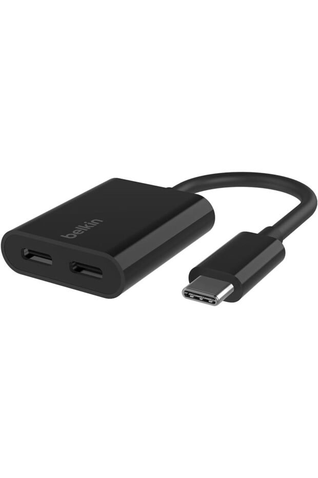 محول شحن وصوت من Belkin Connect USB-C باللون الأسود