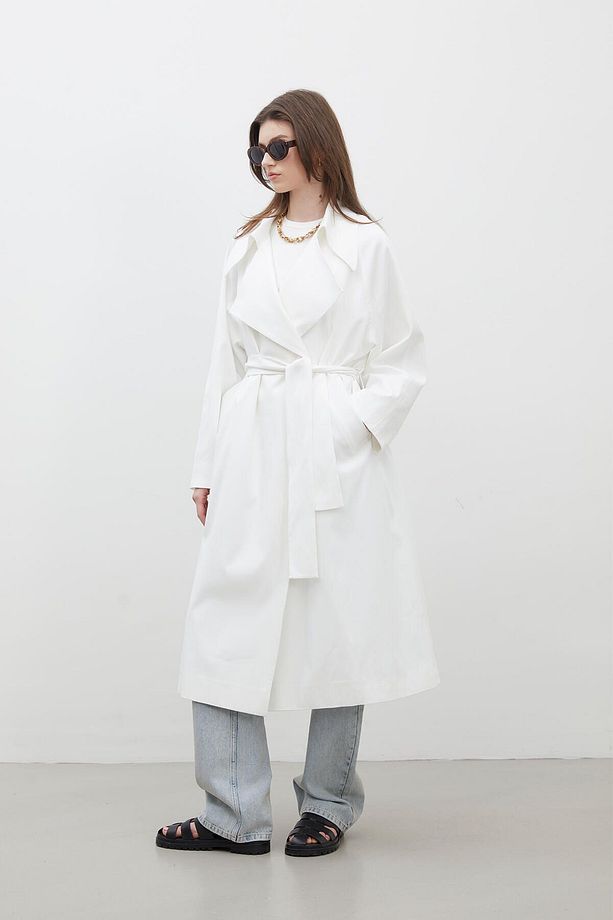 OVERSIZE GENİŞ YAKA TRENÇKOT EKRU - 4