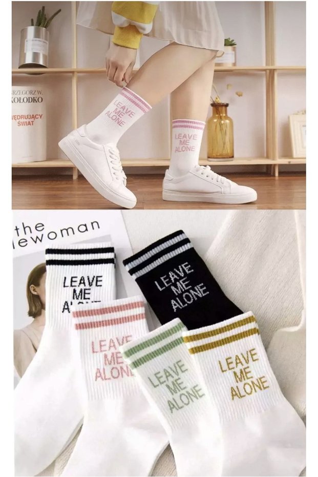 5 Pairs Unisex Leave Me Alone Written Various Colored Washable Tennis Socks