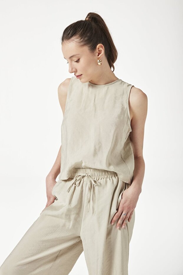 Bisiklet Yaka Kolsuz Basic Modal Bluz - 2