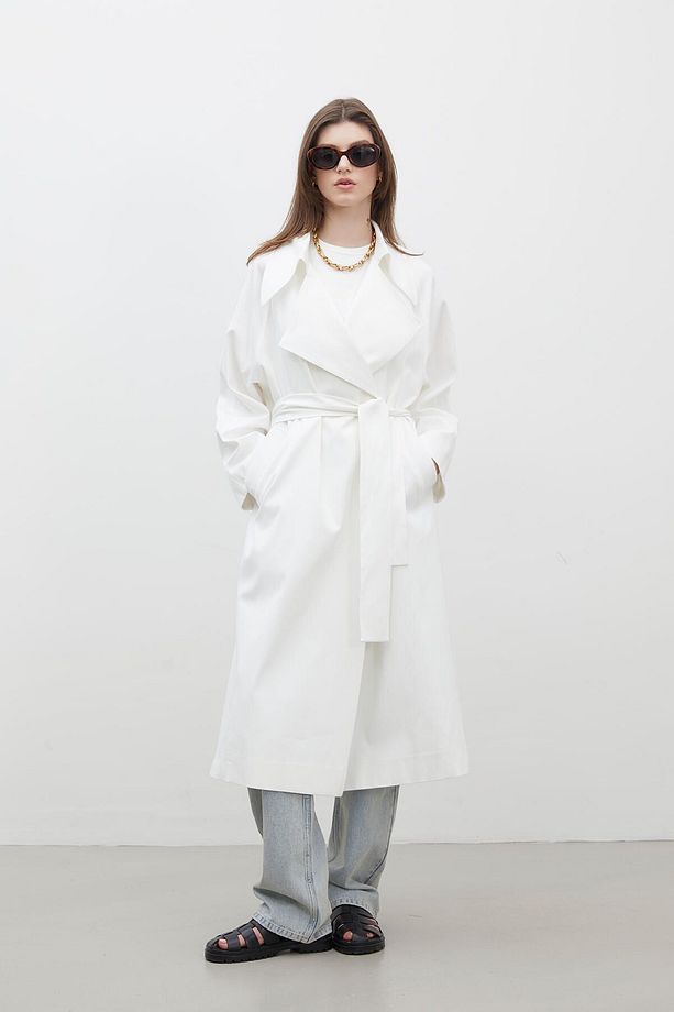 OVERSIZE GENİŞ YAKA TRENÇKOT EKRU - 1