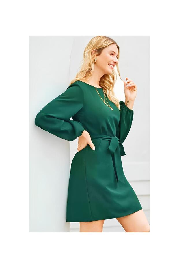 Balon Kollu Mini Elbise - 1