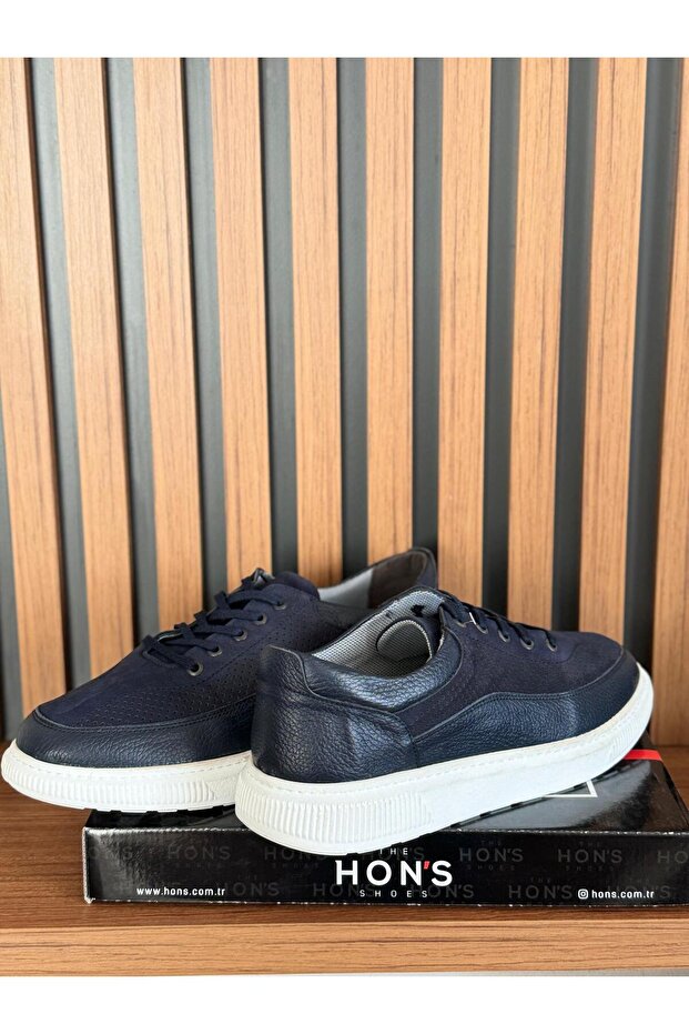 Tommy Men's Leather Sneakers Shoes, Lace-up, Navy Blue