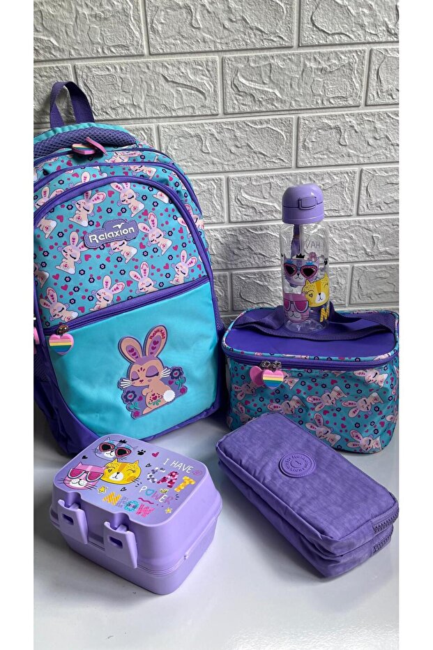 Relaxion Set of 5 - Rabbit Figured Backpack and Lunchbox, Pen Holder and Sabot Container - 3