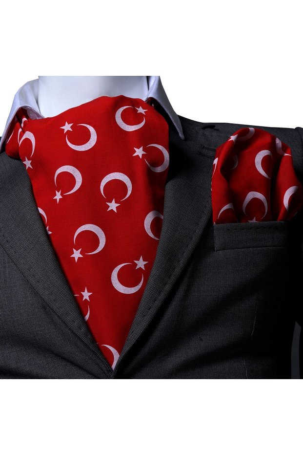 White Crescent and Star Printed Turkish Flag Cotton Scarf Handkerchief Set on Red