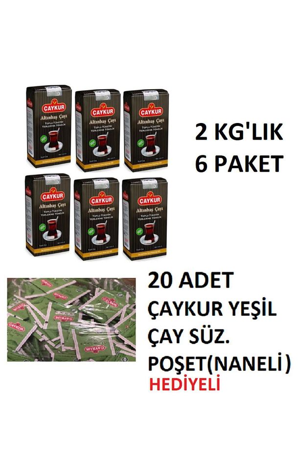 ALTINBAŞ 2KG'LIK 6 ADET + 20 ADET ÇAYKUR YEŞİL ÇAY SÜZ. POŞ. (NANELİ) - 1