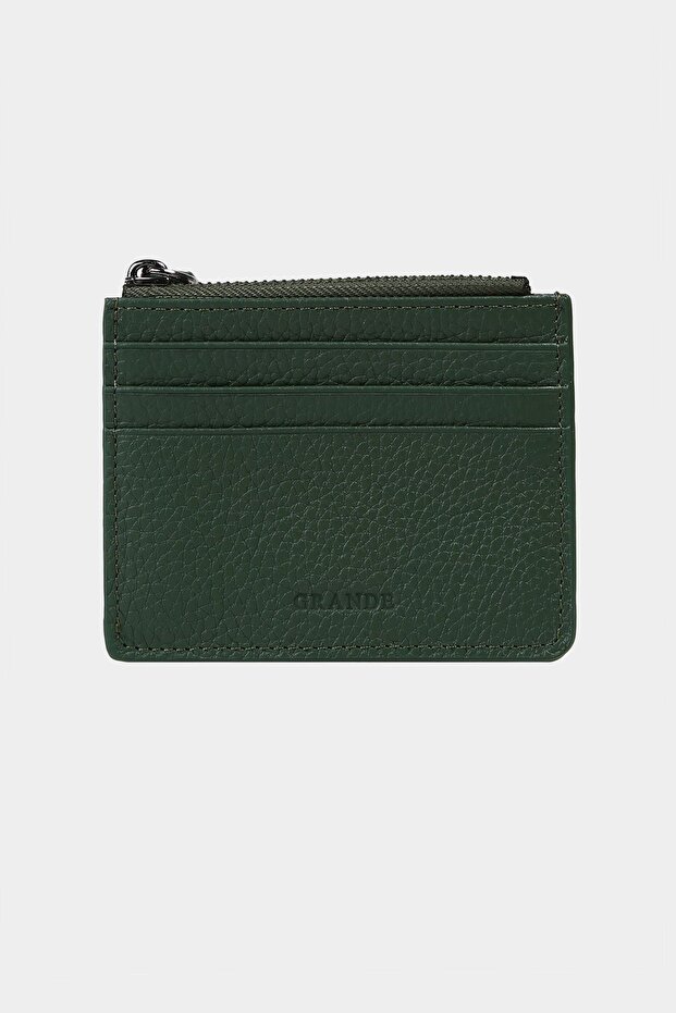 3603 Genuine Leather Coin Compartment Zippered Women's Men's Wallet Card Holder Green