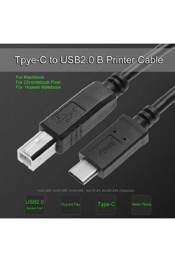 Type C To Usb Printer Yazıcı Tarayıcı MIDI Cihazları İçin Bağlantı Kablosu Üniversal Cabble 3 Metre - 3