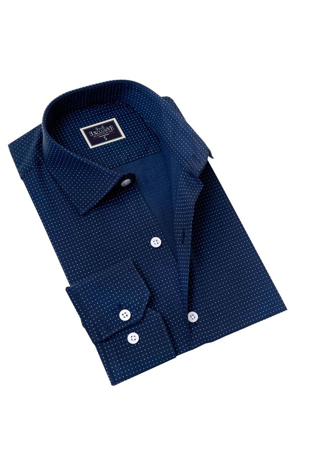 Navy Blue with White Polka Dot Printed Slim Fit Breathable Summer Cotton Shirt