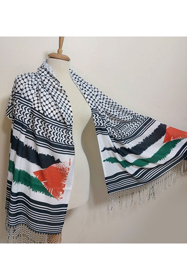 Kefiye Pushi pamut kendő Palesztina zászlóval mindennapi használatra - 3