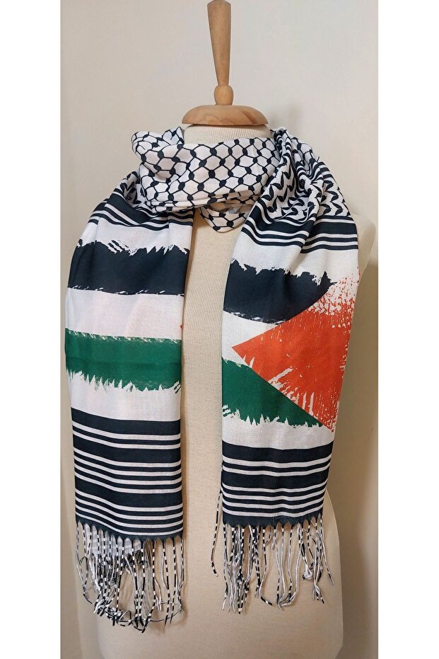 Kefiye Pushi pamut kendő Palesztina zászlóval mindennapi használatra - 4