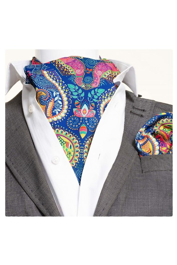 Blue Colored Shawl Pattern Printed Scarf Handkerchief Set