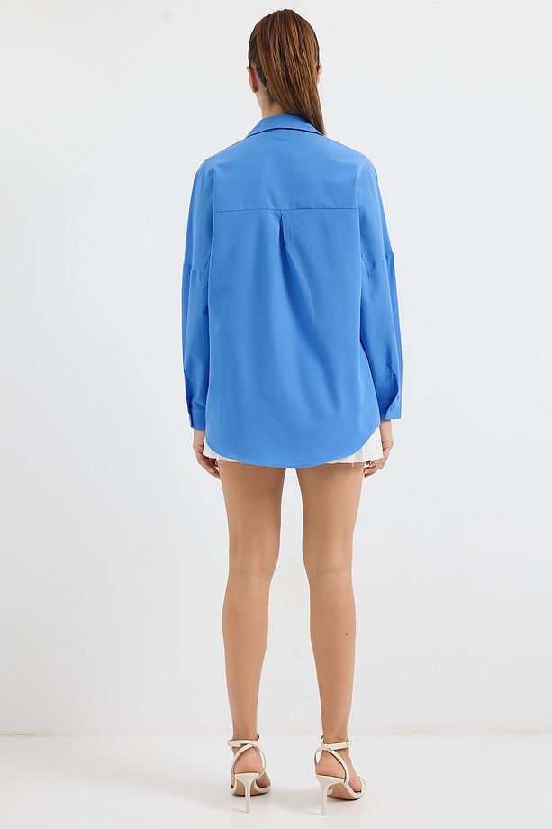 3900 Oversize Uzun Basic Gömlek - Koyu Mavi - 5