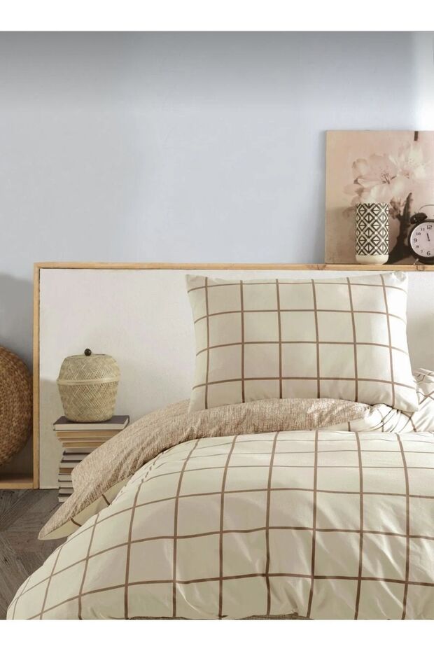 SINGLE PERSON DOUBLE SIDED CREAM + BEIGE Duvet Cover Set, QUILT CASE+ PILLOW CASE 155*230