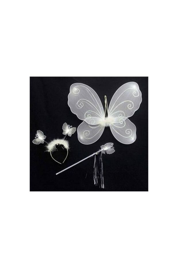 White Butterfly Wing Set for Children, 3 Pieces, 3-8 Years Old Fun Play Material