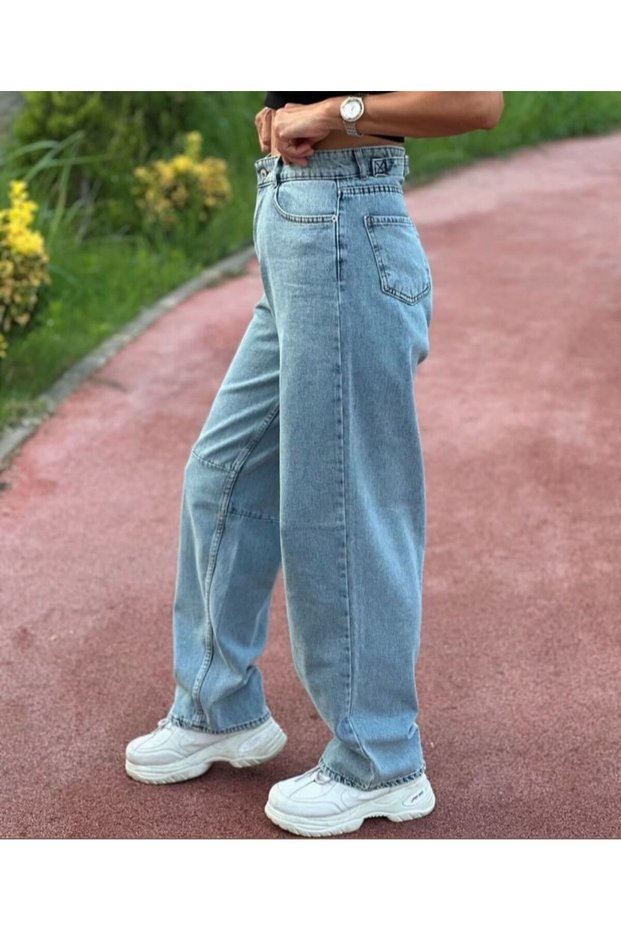New Season Waist Buckle Snow Palazzo High Waist Baggy Women's Jeans