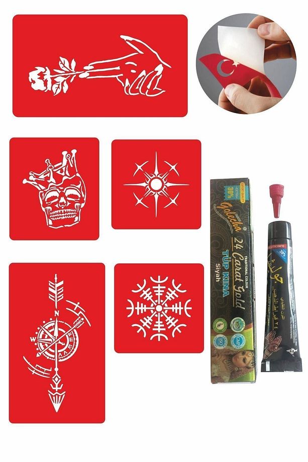 Pusula Gül Desenleri Hint Kınası Ile Geçici Dövme Yapma Seti - 1